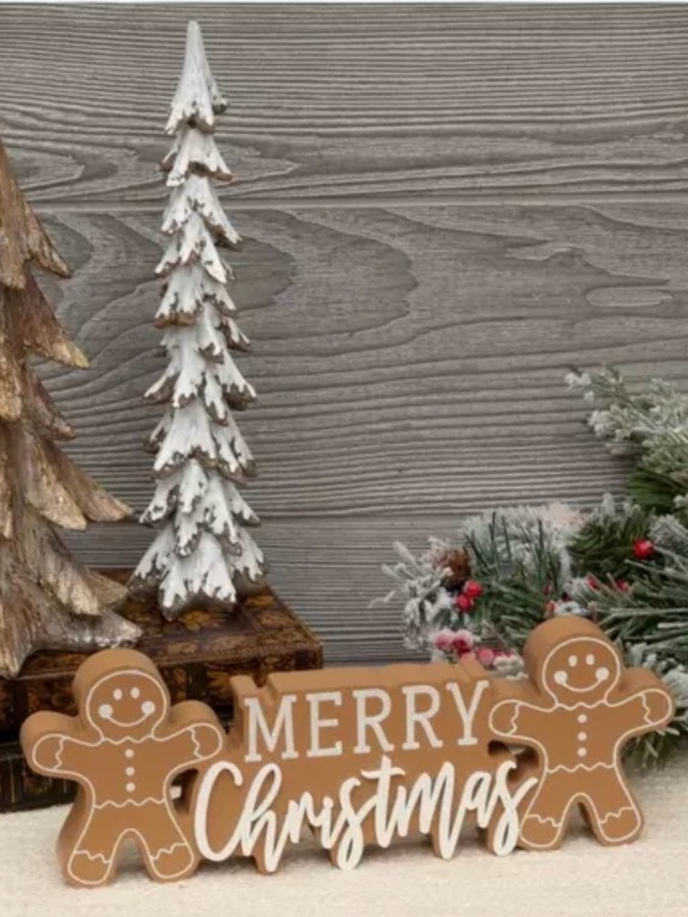 Merry Christmas Gingerbread Men Wood Decor Holiday 'Merry Christmas' Gingerbread
